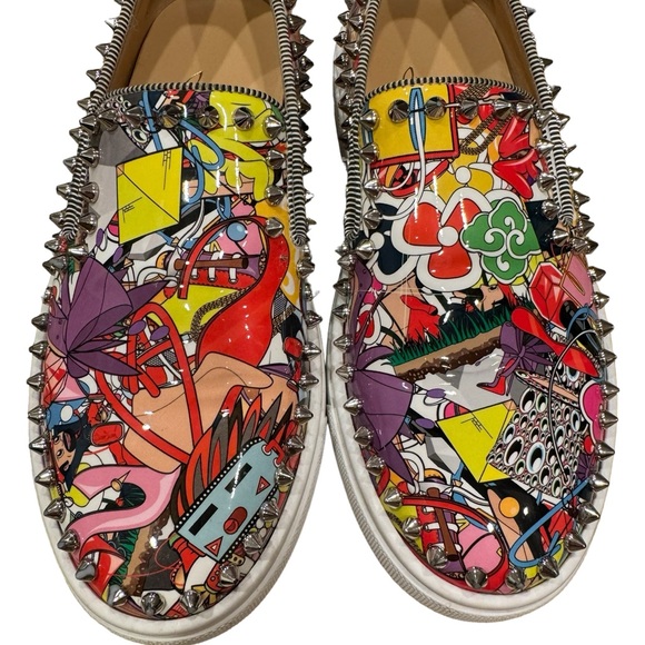 Limited Edition Christian Louboutin Super Pik Boat Graffiti Spike Skaters Flats - Picture 7 of 11